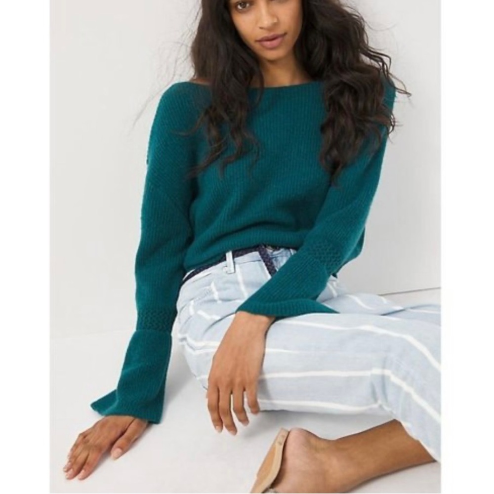 Anthropologie Teal Off-the-Shoulder Sweater